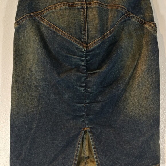 Vintage Cache Ruched Knee Length Denim Jean Skirt Sz 0 - Picture 9 of 13